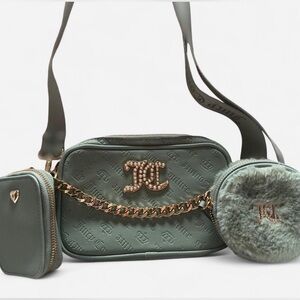 Juicy Couture Mint Green Crossbody Bag with Gold Chain and Pouch Set